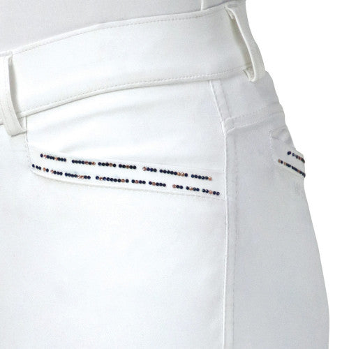 Hy Equestrian Roka Rose Breeches - White with Navy/Rose Gold Diamantes