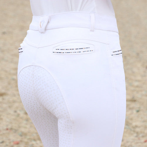Hy Equestrian Roka Rose Breeches - White with Navy/Rose Gold Diamantes