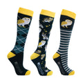Hy Equestrian Night Owl Socks (Pack of 3) - Navy/Yellow - Adult 4-8