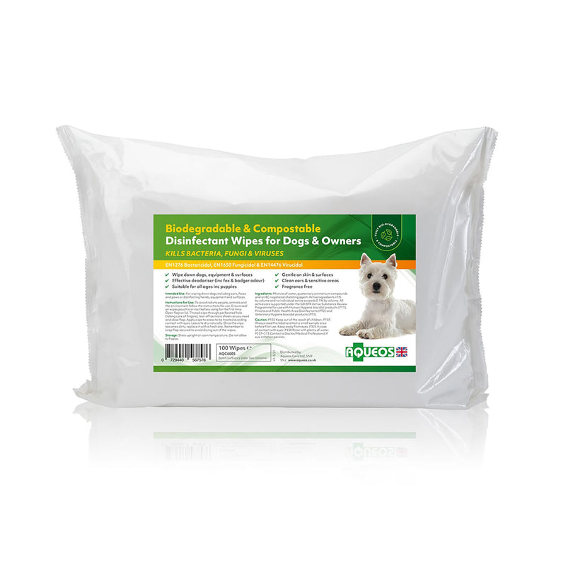 Aqueos Disinfectant Wipes For Dogs & Owners 100 wipes