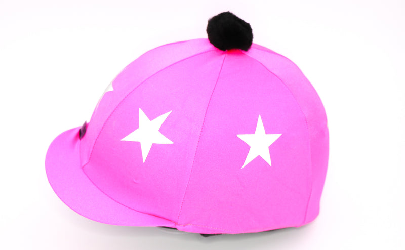Capz Pink Fluorescent Stars Lycra with Pom Pom Skull Cover - 4Pony.com