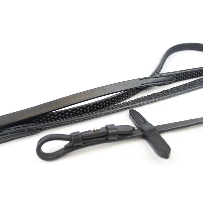 Gallop - Leather Flexi Rubber Billet Reins with Nylon Core blk pony